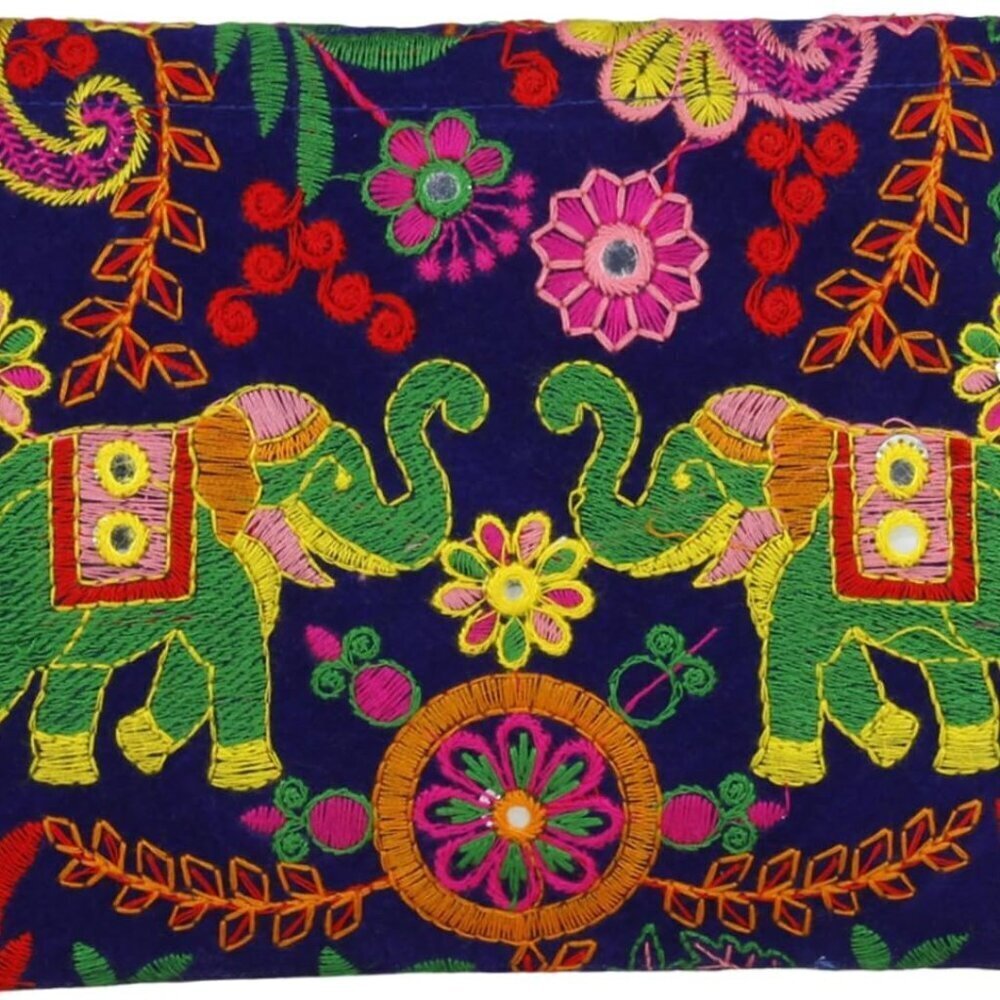 Elephant Sling Bag Cotton Handcrafted Clutch Crossbody Women Girls Blue - Picture 3 of 6